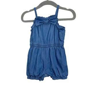 Cherokee Chambray Romper Bow Ruffle Baby Girl 6-9 Months One Piece Outfit